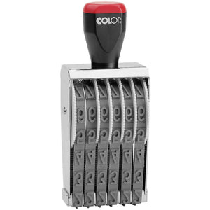 Front view of the Colop 12006 band numberer stamp on a plain white background, showing the body and imprint detail