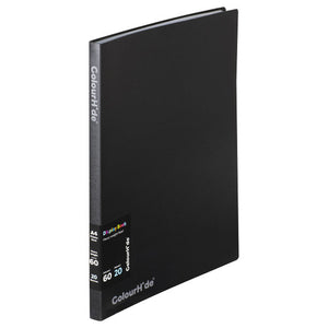 ColourHide Fixed Display Book 20 pockets in black with insert cover front view on white background