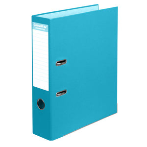 Front view of the ColourHide PE lever arch file in sky blue, an A4 filing binder with a lever arch mechanism and a writable spine label, shown upright against a white background