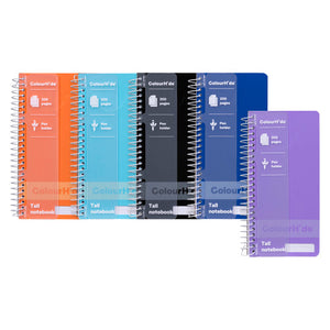 ColourHide Tall Notebook pack of 5 in assorted cover colours, spiral bound, 79x164mm