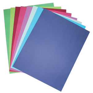 Colourful Days 200gsm A4 Coloured Board assorted cool pack showing pink, green, marine blue, turquoise and lilac sheets fanned out