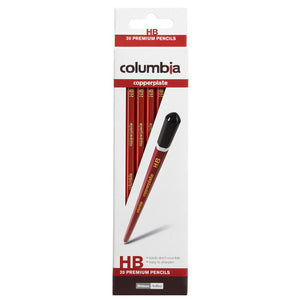 Columbia Copperplate HB hexagonal pencils with red barrel and dark brown cap, box of 20