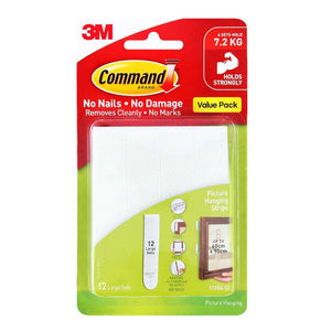 Command Large Picture Hanging Strips 12 pack in white packaging