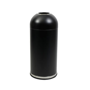 Compass 76925701 matt black bullet bin on white with a domed top, a round opening and a stainless trim band at the base