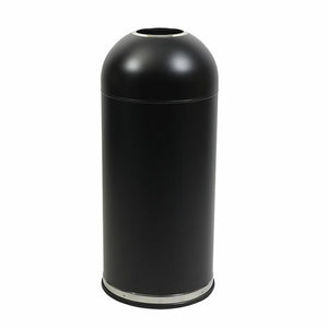 Compass 57 litre matte black steel bullet bin with circular open top and rubber base seal, front view