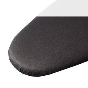 Compass compact ironing board cover in metallic black fitted over the rounded nose of an ironing board