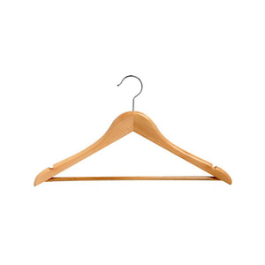 Compass light wood luxury hook hanger with non-slip trouser rod and 19mm timber body for hotel wardrobes