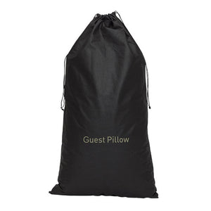 Compass black non-woven guest pillow bag with pull-tight drawstring, front view on white background