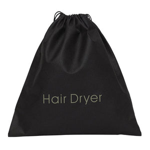 Compass black non-woven hair dryer bag with drawstring closure on white background