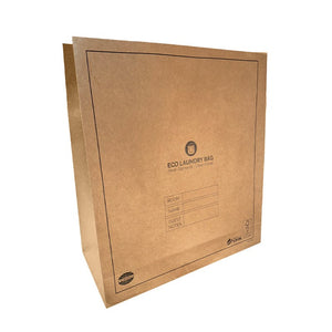 Front of the Compass 576000 brown kraft paper laundry bag printed Eco Laundry Bag with write-in boxes for room, name and guest notes