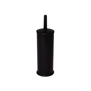 Closed black Compass powder coated toilet brush holder, a slim cylinder with a lid and tapered black handle on top