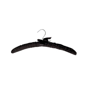 Compass 59103 black satin padded hanger on white with a curved shape, a metal hook and a black bow at the centre