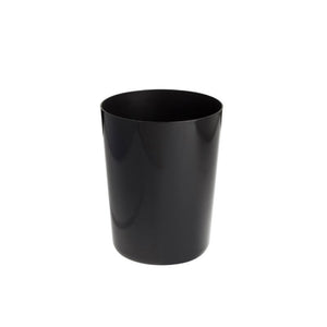 Compass 7675601 round black melamine waste bin on white, with a slightly flared open top and a low sheen finish