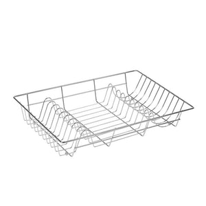 Connoisseur chrome wire dish drainer with upright plate racks at both ends and an open wire floor between them