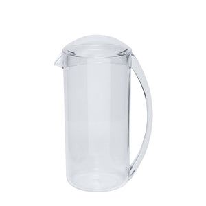 Connoisseur clear plastic water jug with a domed lid, tall slim cylindrical body and curved handle, on white