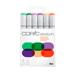 Copic Sketch Secondary Tones hanging pack of six markers with green, violet and orange caps