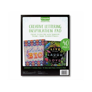Crayola Signature Creative Lettering Inspiration Pad cover showing 40 pages and the contents list