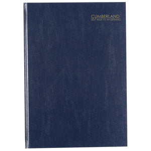 Cumberland Casebound Diary 2027 A4 Week To View Blue shown front on, the blue cover, closed flat against a plain background.
