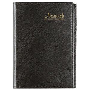 Cumberland Norwich Diary 2027 A6 Week To View Black shown front on, the black cover, closed flat against a plain background.