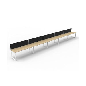 Rapidline Deluxe Infinity single sided loop leg pod of 5 with Natural Oak tops, White Satin base and black fabric screen, angled three-quarter view on a white background