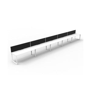 Rapidline Deluxe Infinity single sided loop leg pod of 5 with Natural White tops, White Satin base and black fabric screen, angled three-quarter view on a white background