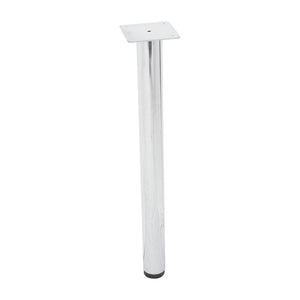 Rapidline DC60 round workstation leg in Chrome, a straight 60mm diameter post with a square welded top plate and adjustable foot. One of the set of four.