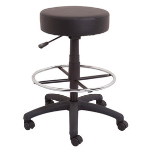 Rapidline Data Stool at drafting height with a round black PU seat, chrome foot ring and black 5 star base on castors.