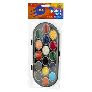 Dats boxed watercolour paint set with brush, 16 assorted semi-moist colours in a plastic carry case