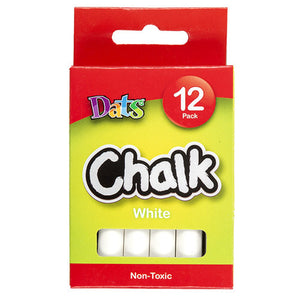 Dats white chalk sticks 12 pack with round grip design, suitable for chalkboards and outdoor surfaces