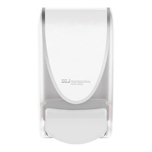 Deb Stoko QuickView 1 litre white and chrome manual wall-mounted soap dispenser with transparent sides