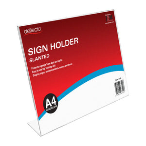 Deflecto A4 landscape slanted sign holder, front view