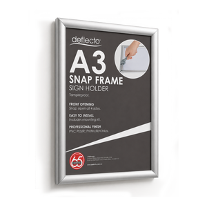 Deflecto Tamper Resistant Snap Frame Silver A3 25mm front view