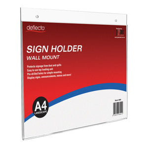 Deflecto A4 landscape wall-mount sign holder, front view