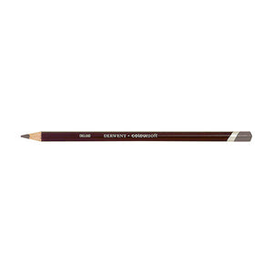 Derwent Coloursoft Pencil Grey Lavender, a single sharpened pencil lying flat with a dark burgundy barrel, gold DERWENT Coloursoft lettering, a white band and a Grey Lavender end cap and point.