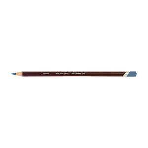 Derwent Coloursoft Pencil Pale Blue, a single sharpened pencil lying flat with the point to the left, a dark maroon barrel with DERWENT Coloursoft lettering and a Pale Blue end cap.