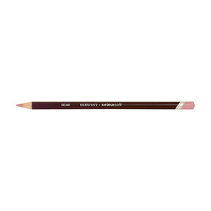 Derwent Coloursoft Pencil Pink, a single sharpened pencil lying flat with the point to the left, a dark maroon barrel with DERWENT Coloursoft lettering and a Pink end cap.