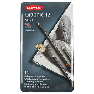 Derwent Academy Graphic Pencils Sketching Set Soft Grades 9B-H Tin 12. Derwent Academy Graphic Pencil Sketching Set tin of 12 soft grades.