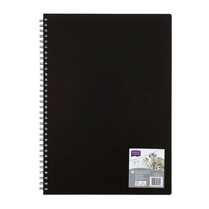Derwent Academy Visual Art Diary A3 Portrait with black polypropylene cover and double wire spiral binding, shown closed on a white background