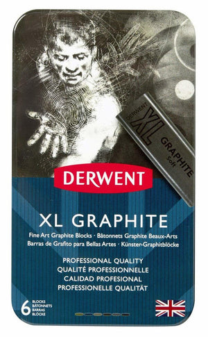 Derwent XL Graphite Block Tin of 6 Box of 4. Derwent XL Graphite Block Tin of 6 - box of 4 tins shown together.