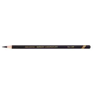 Single Derwent Chromaflow pencil in Black 2300: black barrel with gold Derwent Chromaflow and Black 2300 lettering, a black end cap and a sharpened black point