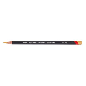 Derwent Tinted Charcoal pencil in Sand, black barrel printed Sand TC01 with a red band and pale sand coloured end