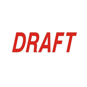 Deskmate Pre-Inked Draft Stamp in red, front view showing cap and body on white background