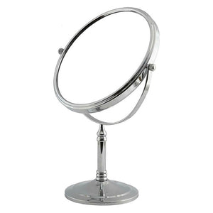 Dolphy 5X and 1X tabletop magnifying mirror, round mirror tilted on a pedestal stand with a round base