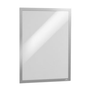 Durable 487323 Duraframe A3 sign holder adhesive back silver hero view showing 323 x 446mm silver magnetic frame for contemporary large-format display
