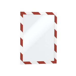 Durable 4944132 Duraframe Security A4 red white hero view showing ISO 3864-4 safety colour frame for mandatory safety and compliance notices