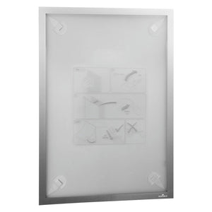 Durable Duraframe Wallpaper A3 silver frame with its instruction insert and four adhesive strips visible