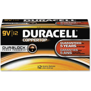 Duracell Coppertop MN1604 9V alkaline batteries, box of 12, with Duralock technology for up to 5 years storage life