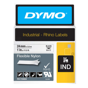 Dymo Rhino Flexible Nylon Label Tape 24mm x 3.5m Black on White - image 1