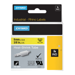 Dymo Rhino Heat Shrink Tube Label Tape 9mm x 1.5m Black on Yellow - image 1