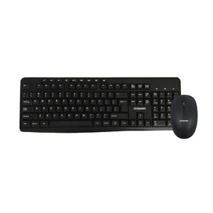 Dynamic Technology KM1918 black wireless keyboard with numeric keypad and media keys, beside a matching black mouse with the DYNAMIC logo